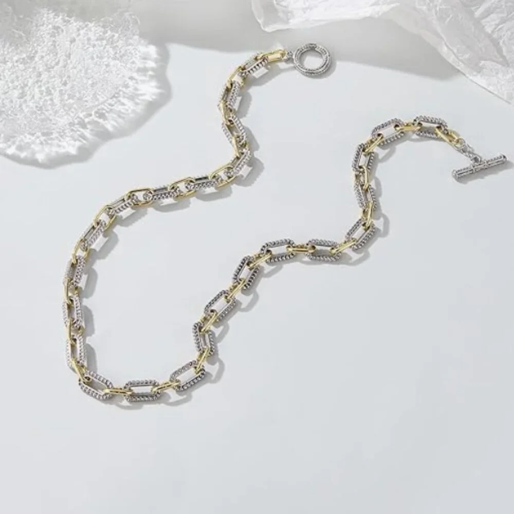 18k Gold Plated Double Twist Wire Gold and Silver 2 Tone Chain Necklaces